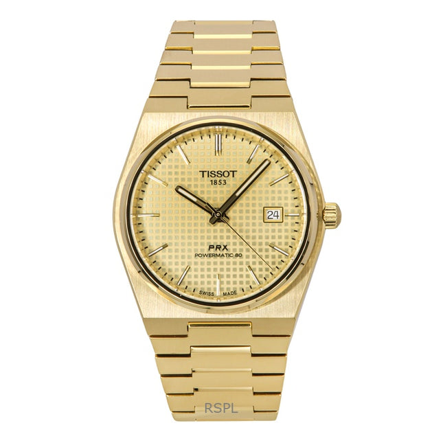 Tissot PRX Powermatic 80 Gold Tone Stainless Steel Champagne Dial Automatic T137.407.33.021.00 100M Men's Watch