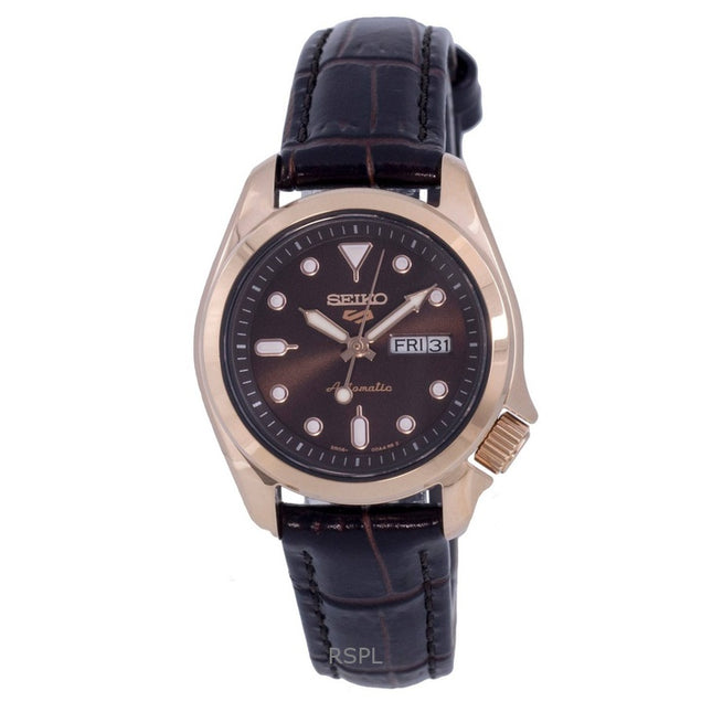 Refurbished Seiko 5 Sports Compact Leather Brown Dial Automatic SRE006K1 100M Women's Watch