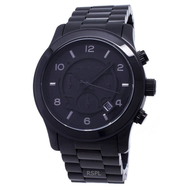 Refurbished Michael Kors Runway Chronograph Stainless Steel Black Dial Quartz MK8157 100M Men's Watch