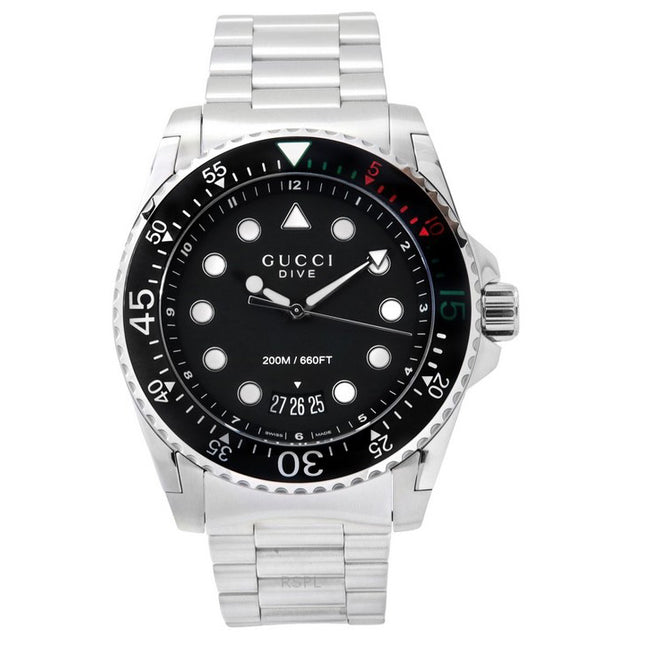 Gucci Dive XL Stainless Steel Black Dial Quartz Diver's YA136208A 200M Men's Watch