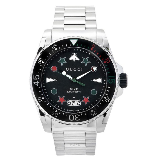 Gucci Dive Stainless Steel Black Dial Quartz Diver's YA136221 200M Men's Watch
