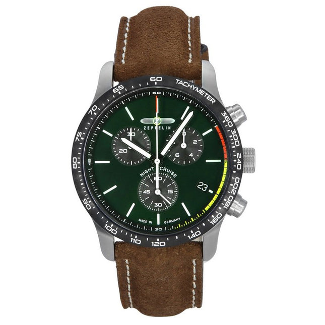 Zeppelin Night Cruise Chronograph Leather Strap Green Dial Quartz 72884 100M Men's Watch