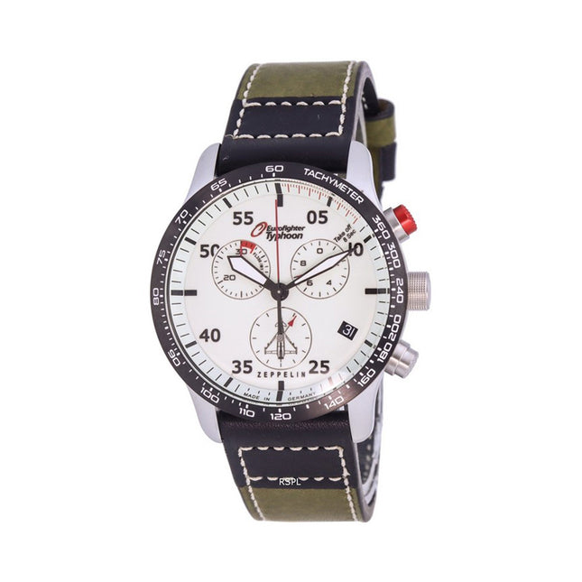 Zeppelin Eurofighter Chronograph Leather Strap Beige Dial Quartz 7298-5 72985 100M Men's Watch
