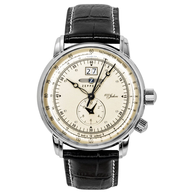 Zeppelin 100 Years GMT Leather Strap Champagne Beige Dial Quartz 76405 Men's Watch