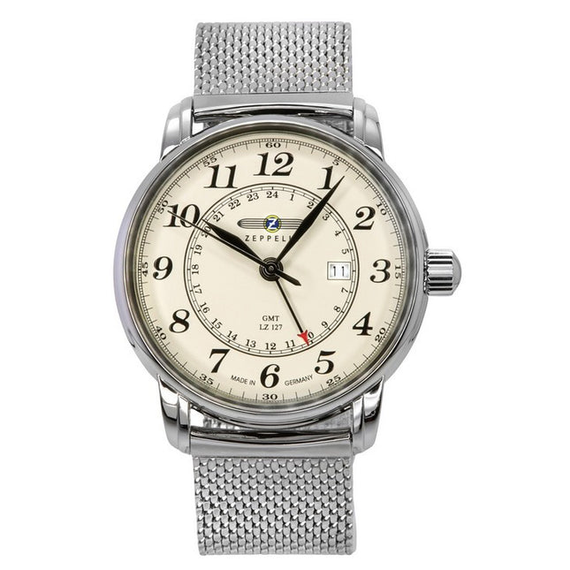 Zeppelin LZ127 Graf GMT Stainless Steel Beige Dial Quartz 7642M5 Men's Watch