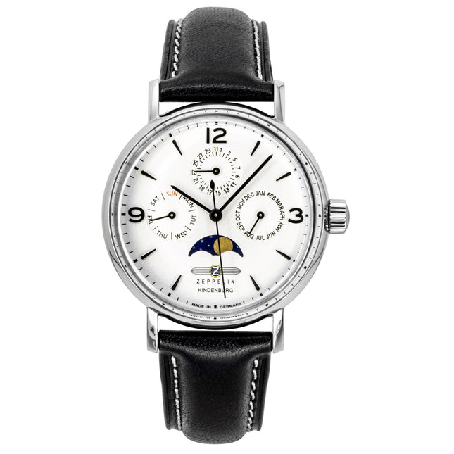 Zeppelin LZ 129 Hindenburg Moon Phase Leather Strap White Dial Quartz 80755 Women's Watch