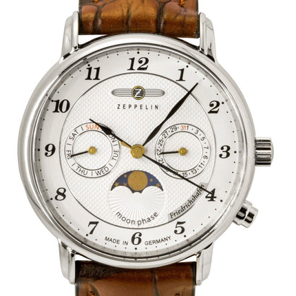 Zeppelin Friedrichshafen Moon Phase Leather Strap White Dial Quartz 85371 Women's Watch