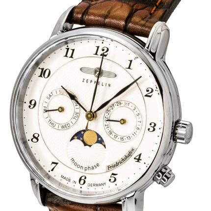 Zeppelin Friedrichshafen Moon Phase Leather Strap White Dial Quartz 85371 Women's Watch