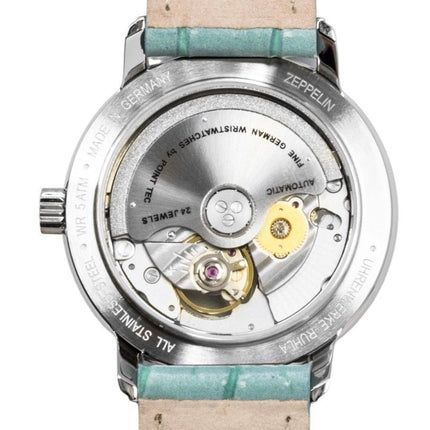 Zeppelin Friedrichshafen Leather Strap Open Heart Turquoise Dial Automatic 85694 Women's Watch
