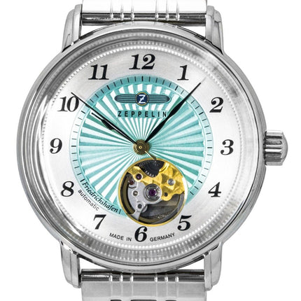Zeppelin Friedrichshafen Stainless Steel Open Heart Turquoise Dial Automatic 8569M4 Women's Watch