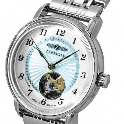 Zeppelin Friedrichshafen Stainless Steel Open Heart Turquoise Dial Automatic 8569M4 Women's Watch