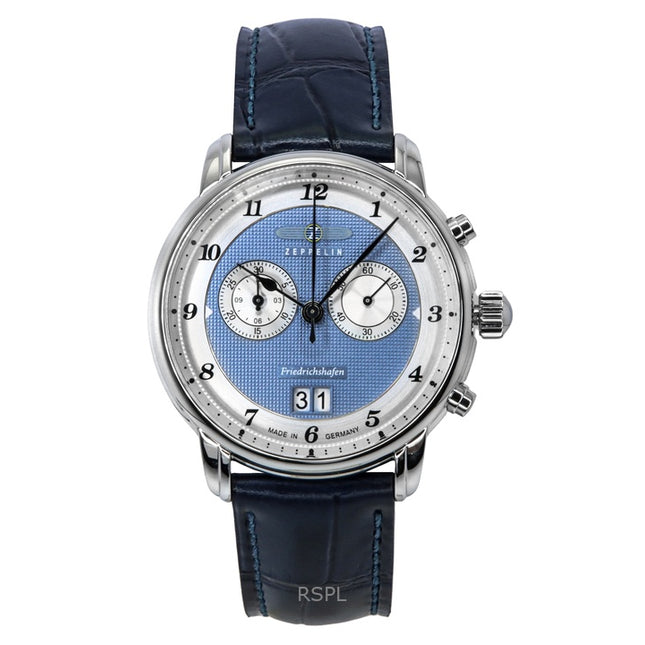 Zeppelin Friedrichshafen Chronograph Leather Strap Blue Dial Quartz 85843 Men's Watch