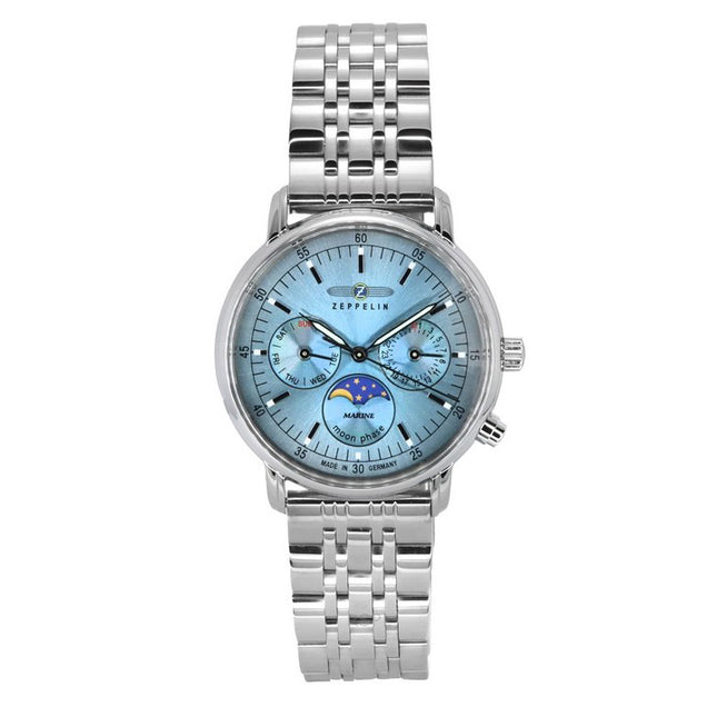 Zeppelin LZ14 Marine Moonphase Stainless Steel Ice Blue Dial Quartz 8637M3 Women's Watch