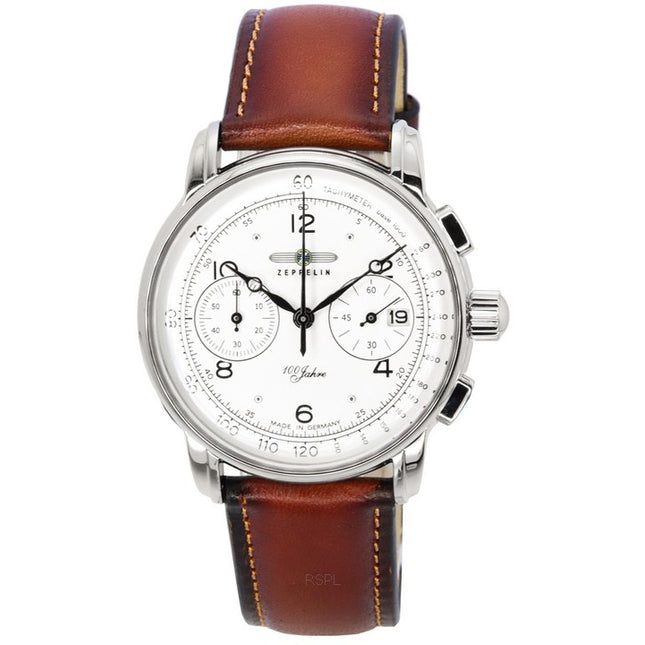Zeppelin 100 Jahre Chronograph Leather Strap White Dial Quartz 86761 Men's Watch