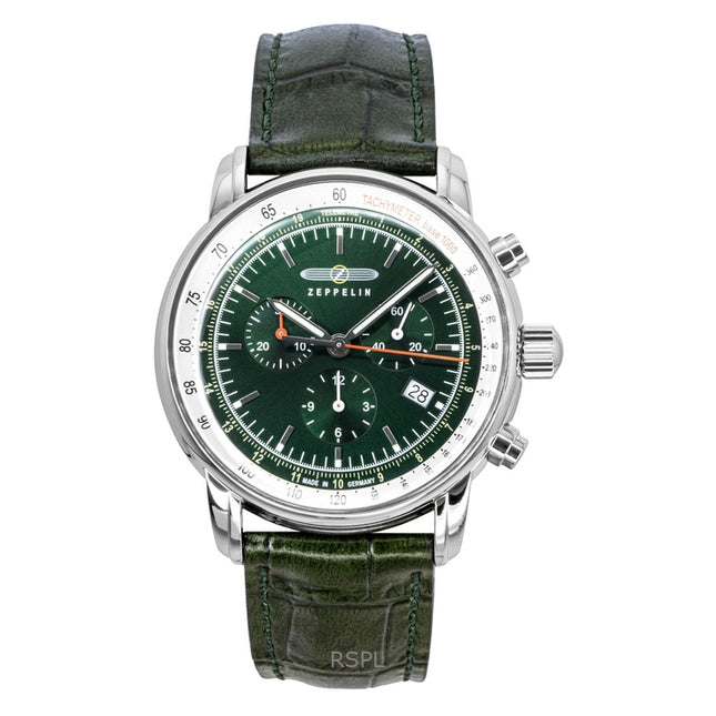 Zeppelin LZ 14 Marine Chronograph Leather Strap Green Dial Quartz 88884 Men's Watch