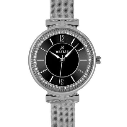Westar Zing Crystal Accents Stainless Steel Mesh Bracelet Black Dial Quartz 00130STN103 Women's Watch