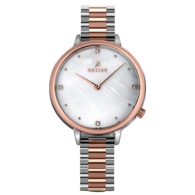 Westar Zing Crystal Accents Two Tone Stainless Steel White Mother Of Pearl Dial Quartz 00135SPN611 Women's Watch