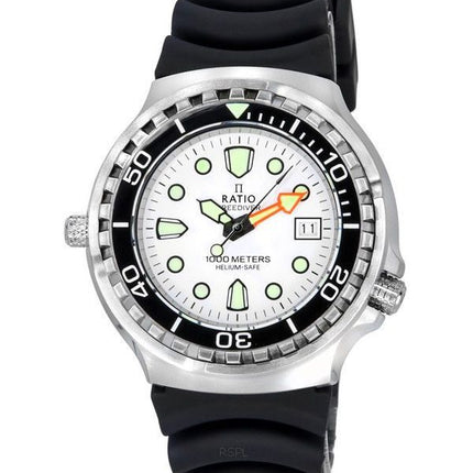 Ratio FreeDiver Helium Safe Sapphire Quartz White Dial 1038EF102V-WHT 1000M Men's Watch