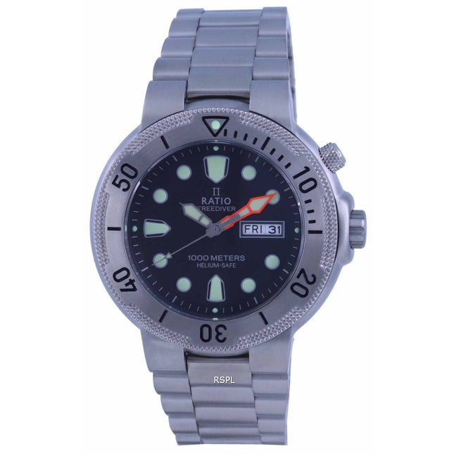 Ratio FreeDiver Black Dial Stainless Steel Quartz 1050MD93-02V-BLK 1000M Mens Watch