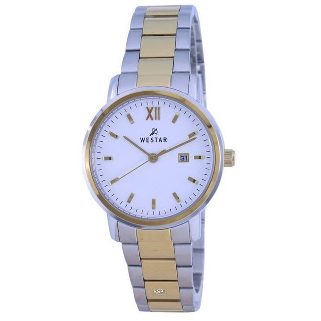 Westar White Dial Two Tone Stainless Steel Quartz 40245 CBN 101 Womens Watch