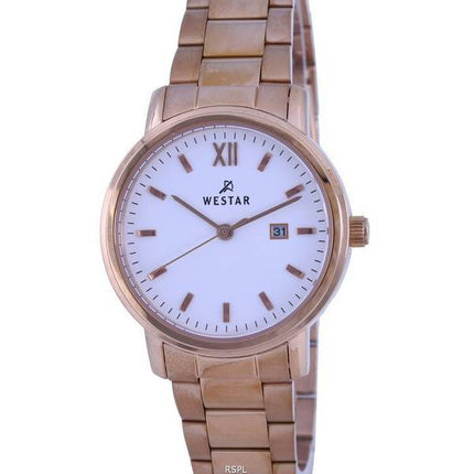 Westar White Dial Rose Gold Tone Stainless Steel Quartz 40245 PPN 601 Womens Watch