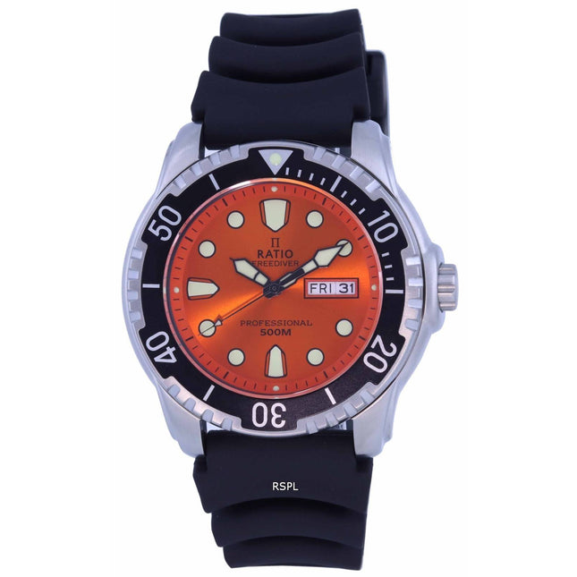 Ratio FreeDiver Orange Dial PU Strap Quartz 48HA90-02-ORG 500M Men's Watch