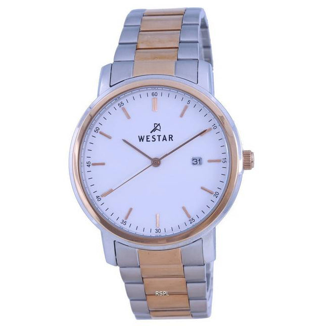 Westar White Dial Two Tone Stainless Steel Quartz 50243 SPN 601 Mens Watch