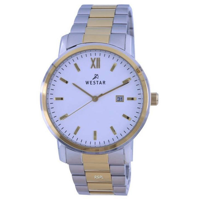 Westar White Dial Two Tone Stainless Steel Quartz 50245 CBN 101 Mens Watch
