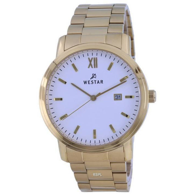 Westar White Dial Gold Tone Stainless Steel Quartz 50245 GPN 101 Mens Watch
