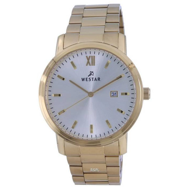 Westar Silver Dial Gold Tone Stainless Steel Quartz 50245 GPN 102 Mens Watch