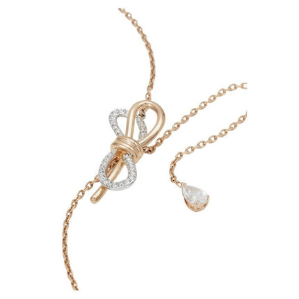 Swarovski Lifelong Bow Rose Gold Tone Y Shaped Necklace With Clear Crystal 5447082 For Women
