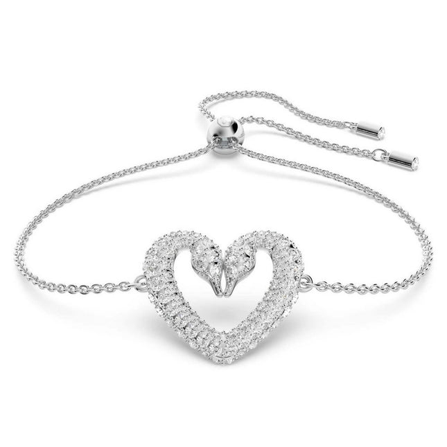 Swarovski Una Rhodium Plated Swan Neck Heart Bracelet With Clear Crystal 5625534 For Women