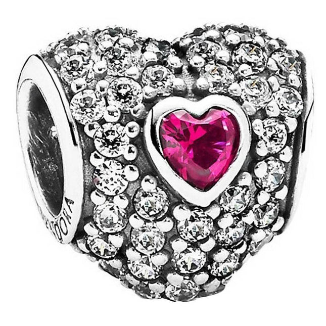 PANDORA 791168SRU Red Pave Tripple Heart Charm Women's