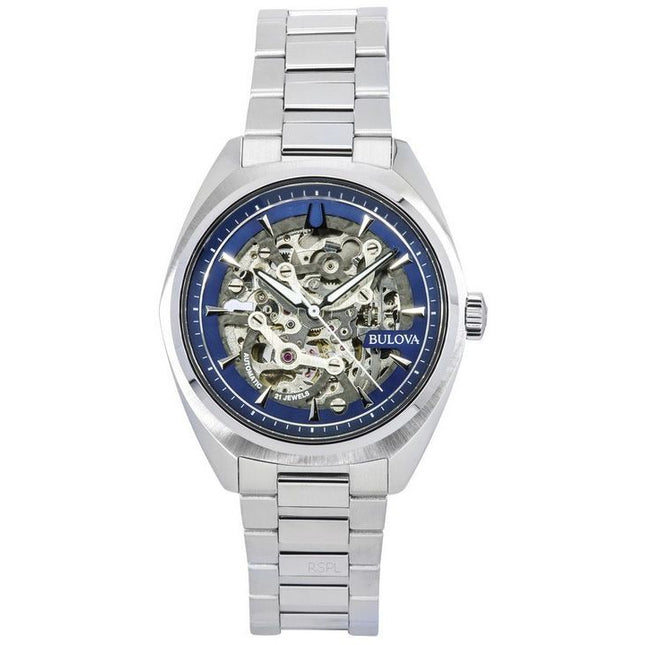 Bulova Classic Surveyor Stainless Steel Blue Skeleton Dial Automatic 96A292 100M Mens Watch