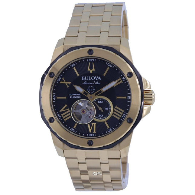 Bulova Marine Star Open Heart Black Dial Automatic Diver's 98A273 200M Men's Watch