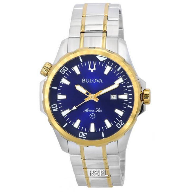 Bulova Marine Star Two Tone Bracelet Blue Dial Quartz 98B384 100M Men's Watch