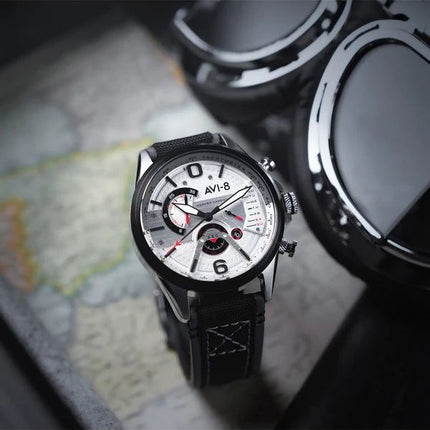 AVI-8 Hawker Harrier Dual Retrograde Chronograph Ivory White Dial Quartz AV-4056-07 Mens Watch