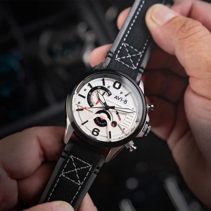AVI-8 Hawker Harrier Dual Retrograde Chronograph Ivory White Dial Quartz AV-4056-07 Mens Watch