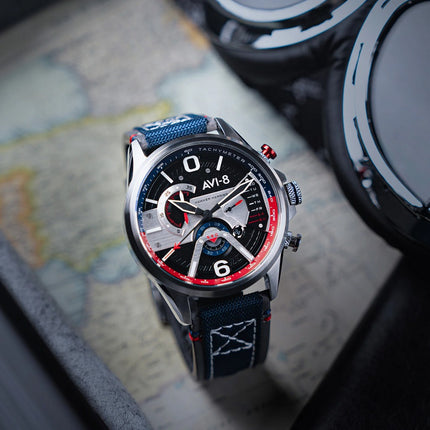 AVI-8 Hawker Harrier Dual Retrograde Chronograph Admiral Black Steel Black Dial Quartz AV-4056-09 Men's Watch
