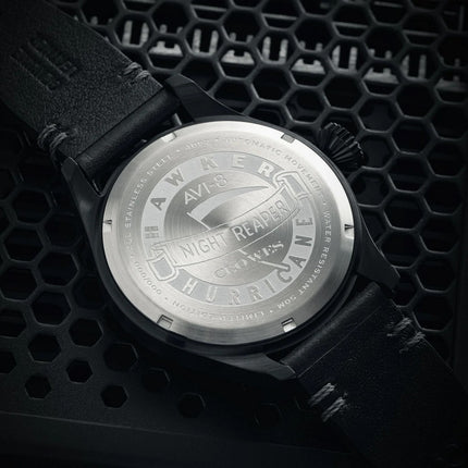 AVI-8 Hawker Hurricane Clowes Automatic Night Reaper Limited Edition Night Shadow Black Dial AV-4097-05 Men's Watch