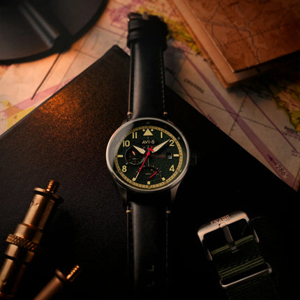 AVI-8 Hawker Hurricane Mckellar Dual Time Gothic Green Dial Quartz AV-4101-0A Men's Watch With Extra Strap