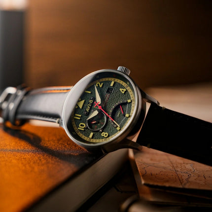 AVI-8 Hawker Hurricane Mckellar Dual Time Gothic Green Dial Quartz AV-4101-0A Men's Watch With Extra Strap
