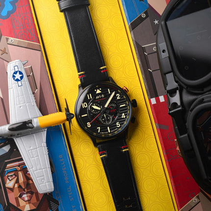 AVI-8 Flyboy Spirit Of Tuskegee Chronograph Limited Edition Anderson Black Dial Quartz AV-4109-01 Men's Watch With Extra strap