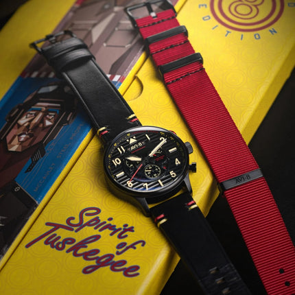 AVI-8 Flyboy Spirit Of Tuskegee Chronograph Limited Edition Anderson Black Dial Quartz AV-4109-01 Men's Watch With Extra strap