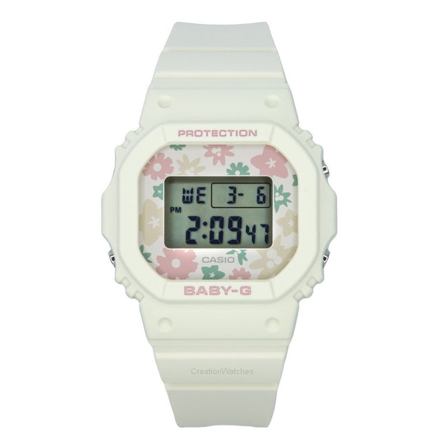 Casio Baby-G Retro Flower Field Digital White Resin Strap Quartz BGD-565RP-7 100M Women's Watch