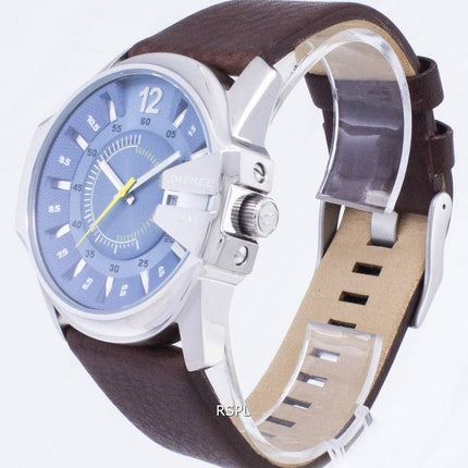 Diesel Mega Chief Quartz Blue Dial Brown Leather DZ1399 Mens Watch