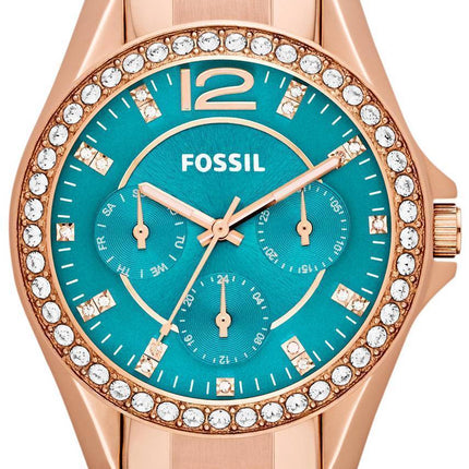 Fossil Riley Multi-Function Rose Gold-Tone Turquoise Dial ES3385 Womens Watch