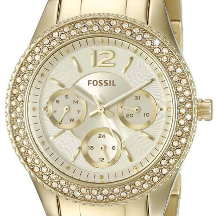 Fossil Stella Multi-Function Crystals Champagne Dial Gold-Tone ES3589 Womens Watch