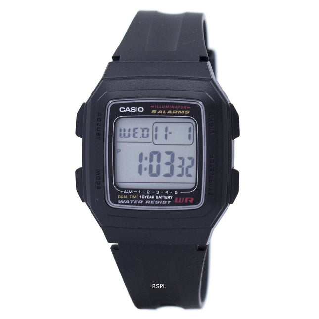 Casio Digital 5 Alarms Dual Time Illuminator F-201WA-1ADF F-201WA-1A Mens Watch