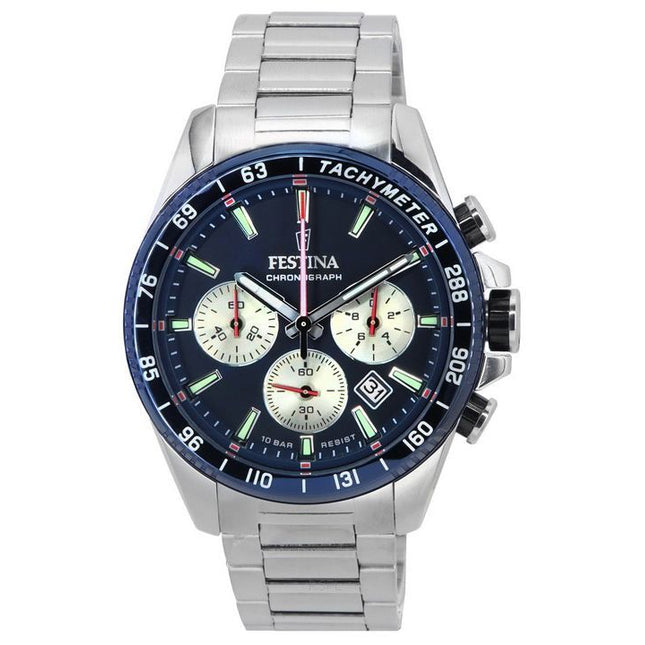 Festina Timeless Chronograph Stainless Steel Blue Dial 20560-2 100M Men's Watch
